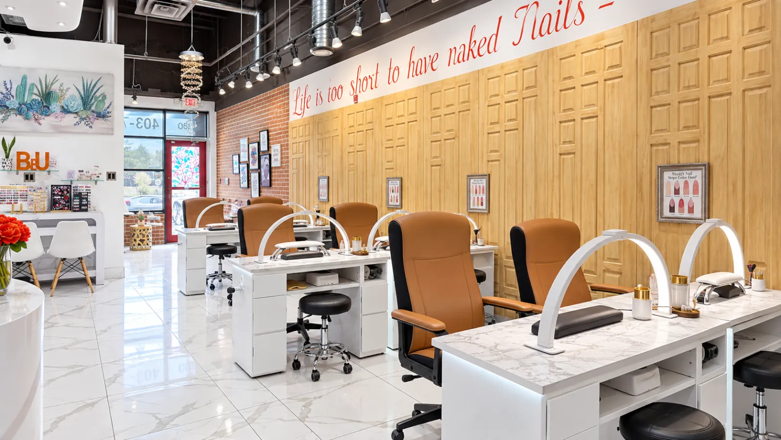 Manicure stations inside BeU Nails + Beauty